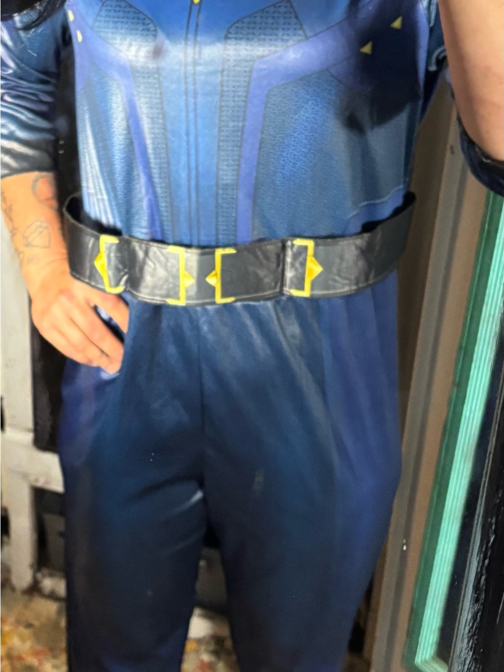Blue Superhero Kids Costume with Yellow-Trim Belt